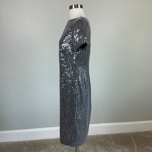 Ralph Lauren Sequined Short Sleeve Boat Neck Sheath Cocktail Dress Gray Size 4 - Picture 5 of 13